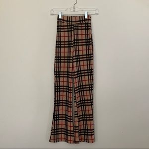 plaid burberry color flare pants
